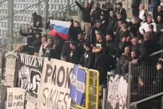 rosyjska flaga w lublinie na meczu dynamo vs paok