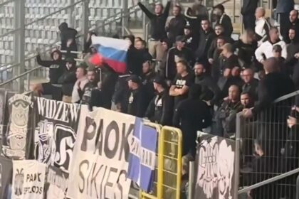 rosyjska flaga w lublinie na meczu dynamo vs paok
